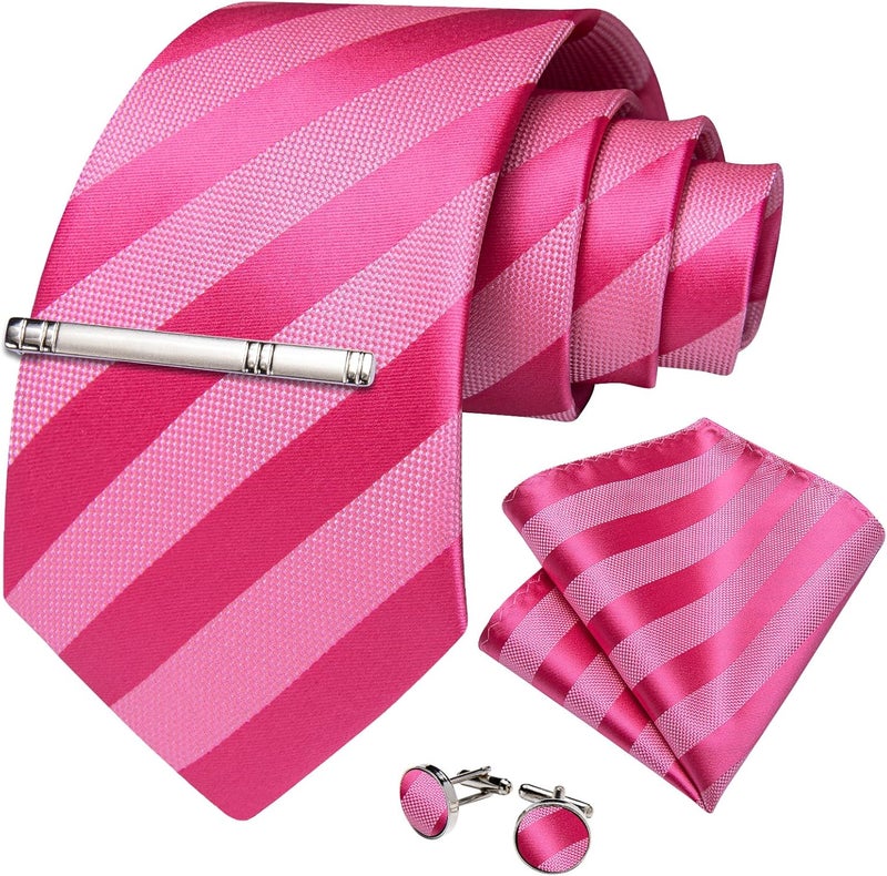 DiBanGu Mens Striped Tie Silk Woven Necktie and Pocket Square Cufflinks Tie Clip Set Wedding Business Formal Gift Tie for Men - Image 2